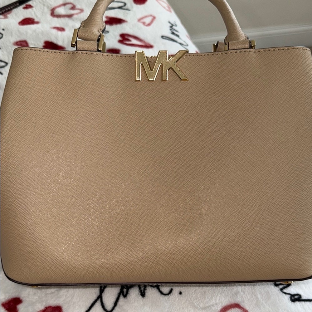 Michael Kors Beige Satchel with Gold Accents